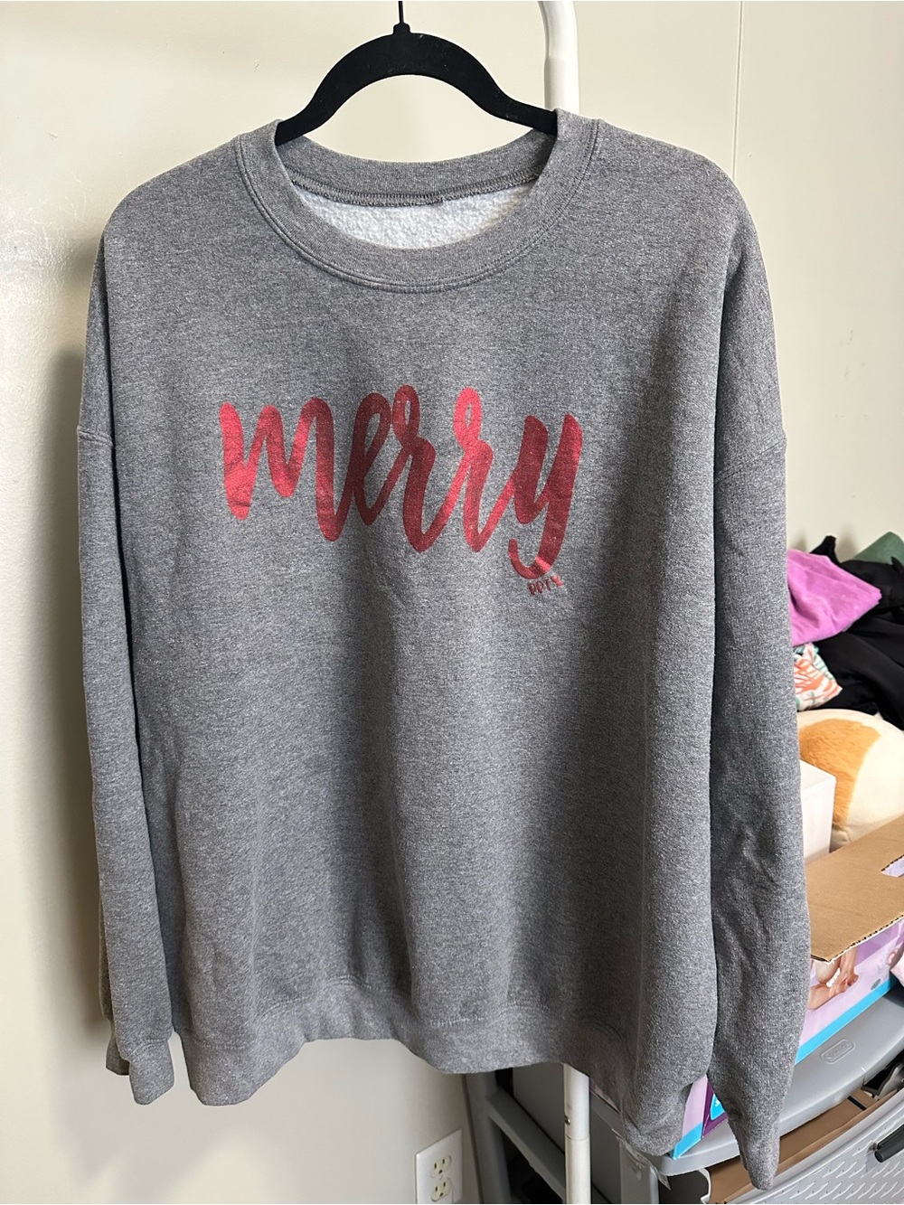 Gray and Red Merry Oversized Crewneck Sweatshirt size 3X